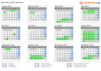 Kalender 2015 mit Ferien und Feiertagen Bremen