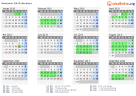 Kalender 2015 mit Ferien und Feiertagen Sachsen