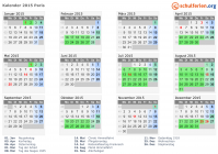 Kalender 2015 mit Ferien und Feiertagen Paris