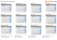 Kalender 2015 mit Ferien und Feiertagen Indonesien