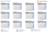 Kalender 2015 mit Ferien und Feiertagen Israel