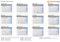 Kalender 2015 mit Ferien und Feiertagen Jemen