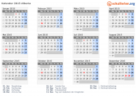Kalender 2015 mit Ferien und Feiertagen Alberta