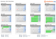 Kalender 2015 mit Ferien und Feiertagen Manitoba