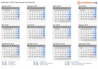 Kalender 2015 mit Ferien und Feiertagen Nordwest-Territorien