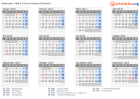 Kalender 2015 mit Ferien und Feiertagen Prince Edward Island