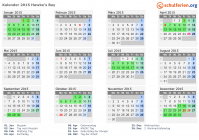 Kalender 2015 mit Ferien und Feiertagen Hawke's Bay