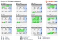 Kalender 2015 mit Ferien und Feiertagen Nordrhein-Westfalen