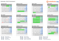Kalender 2015 mit Ferien und Feiertagen Hordaland