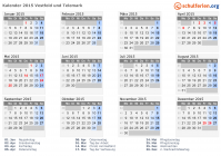 Kalender 2015 mit Ferien und Feiertagen Vestfold und Telemark