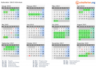 Kalender 2015 mit Ferien und Feiertagen Kärnten