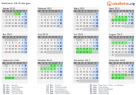 Kalender 2015 mit Ferien und Feiertagen Aargau