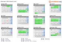 Kalender 2015 mit Ferien und Feiertagen Basel-Land
