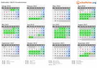 Kalender 2015 mit Ferien und Feiertagen Graubünden