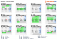 Kalender 2015 mit Ferien und Feiertagen Obwalden