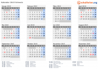 Kalender 2015 mit Ferien und Feiertagen Schweiz