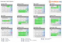 Kalender 2015 mit Ferien und Feiertagen Wallis