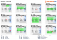 Kalender 2015 mit Ferien und Feiertagen Zug
