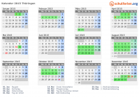 Kalender 2015 mit Ferien und Feiertagen Thüringen