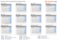 Kalender 2016 mit Ferien und Feiertagen Amerikanische Jungferninseln