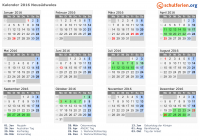 Kalender 2016 mit Ferien und Feiertagen Neusüdwales