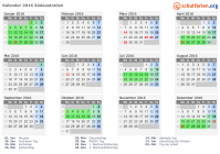 Kalender 2016 mit Ferien und Feiertagen Südaustralien