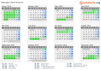 Kalender 2016 mit Ferien und Feiertagen Victoria