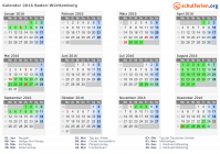 Kalender 2016 mit Ferien und Feiertagen Baden-Württemberg