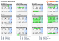 Kalender 2016 mit Ferien und Feiertagen Wallonien