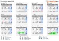 Kalender 2016 mit Ferien und Feiertagen Ballerup