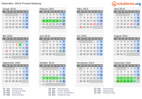 Kalender 2016 mit Ferien und Feiertagen Frederiksberg