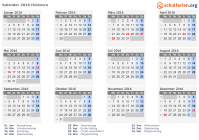 Kalender 2016 mit Ferien und Feiertagen Hvidovre