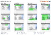 Kalender 2016 mit Ferien und Feiertagen Berlin