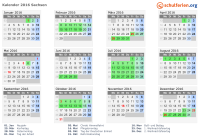 Kalender 2016 mit Ferien und Feiertagen Sachsen