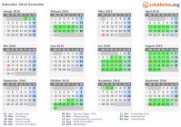 Kalender 2016 mit Ferien und Feiertagen Grenoble