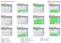 Kalender 2016 mit Ferien und Feiertagen Toulouse