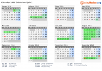 Kalender 2016 mit Ferien und Feiertagen Gelderland (süd)