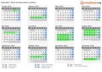 Kalender 2016 mit Ferien und Feiertagen Nordbrabant (mitte)