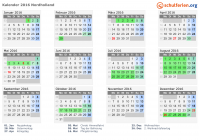 Kalender 2016 mit Ferien und Feiertagen Nordholland