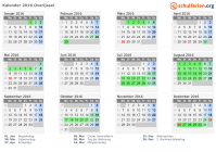 Kalender 2016 mit Ferien und Feiertagen Overijssel