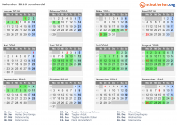 Kalender 2016 mit Ferien und Feiertagen Lombardei