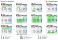 Kalender 2016 mit Ferien und Feiertagen Piemont