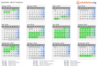 Kalender 2016 mit Ferien und Feiertagen Toskana