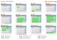 Kalender 2016 mit Ferien und Feiertagen Trentino