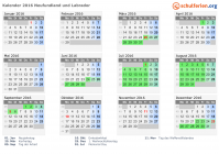 Kalender 2016 mit Ferien und Feiertagen Neufundland und Labrador
