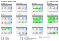 Kalender 2016 mit Ferien und Feiertagen Nova Scotia