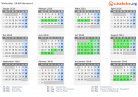 Kalender 2016 mit Ferien und Feiertagen Nunavut