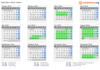 Kalender 2016 mit Ferien und Feiertagen Yukon