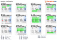 Kalender 2016 mit Ferien und Feiertagen Zentral