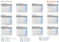 Kalender 2016 mit Ferien und Feiertagen Malta